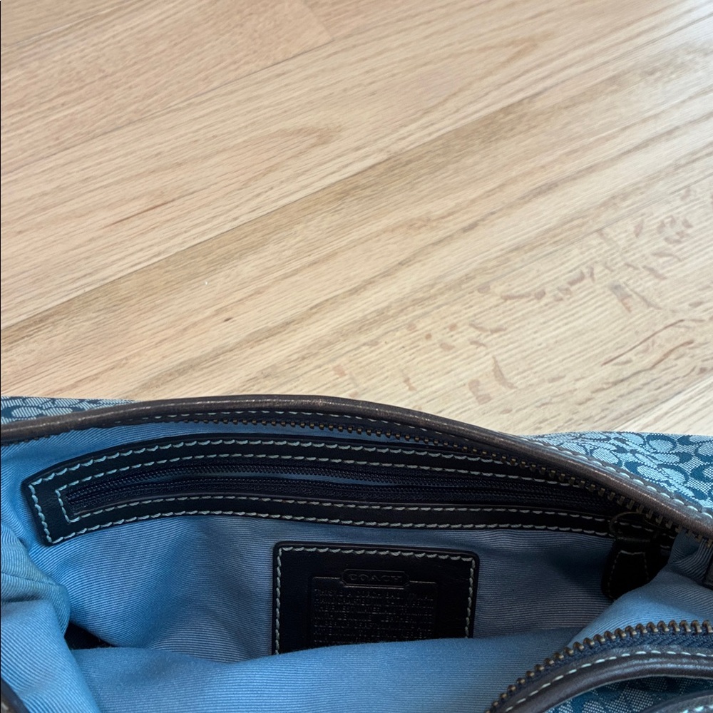 Coach Blue Signature Canvas Shoulder Bag with Suede Trim - Picture 8 of 10